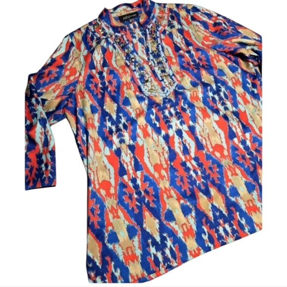 Jones New York Signature Ladies Multi-Color Long Sleeve Blouse Top Sz Large - Picture 1 of 9